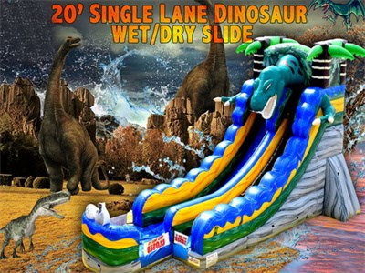 20' Single Lane Wet/Dry Dinosaur Inflatable Slide Dinosaur Waterslide